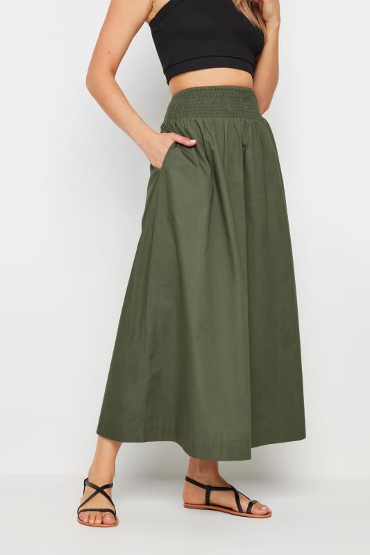 LTS Tall Khaki Green Shirred Waist Midaxi Skirt | Long Tall Sally 2