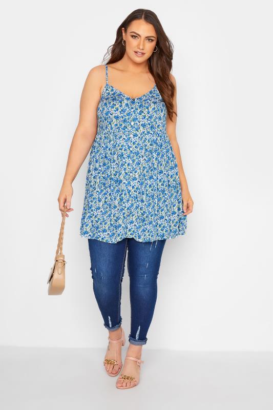 Blue Floral Peplum Cami Top | Yours Clothing 2