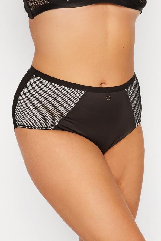  Curve Black Panelled Mesh High Waisted Full Briefs