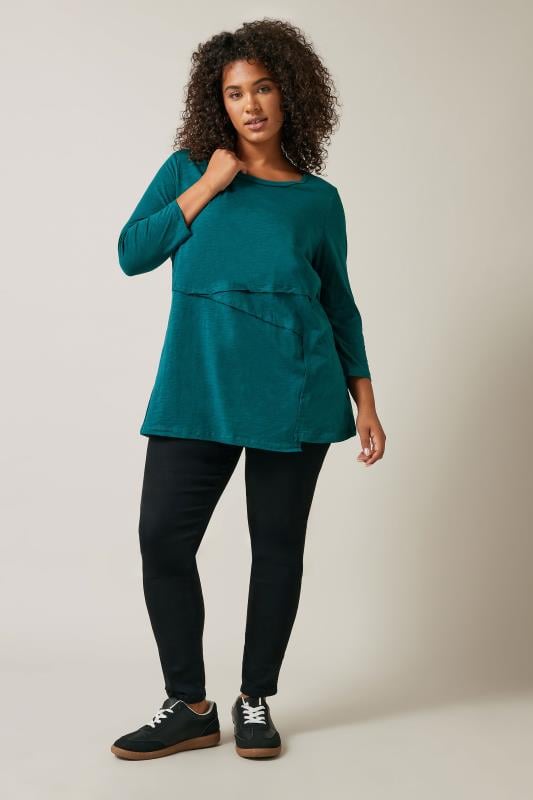 Evans Jade Green Long Sleeve Wrap Hem Top 2