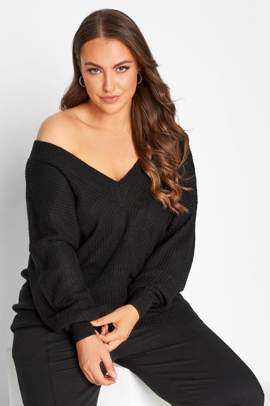 Plus Size Curve Black V-Neck Knitted Jumper | Yours Clothing 4