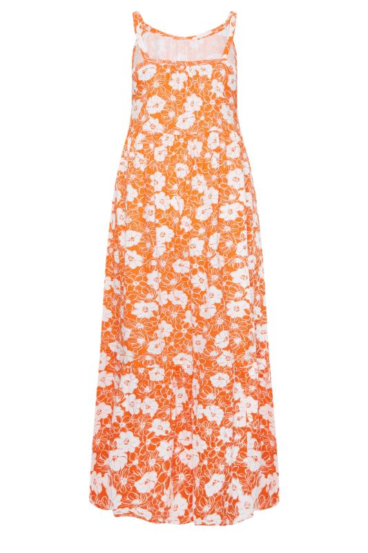 YOURS Curve Plus Size Orange Floral Tiered Maxi Sundress | Yours Clothing  7