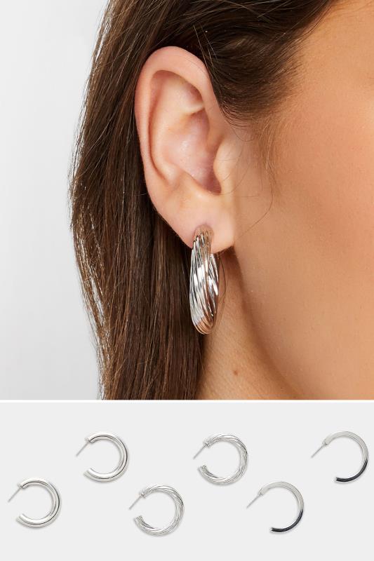 Plus Size  3 PACK Silver Small Hoop Earrings Set