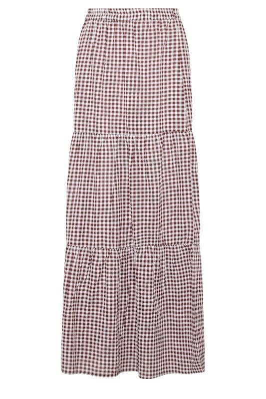 LTS Tall Women's Burgundy Red & White Gingham Cotton Maxi Skirt | Long Tall Sally 5
