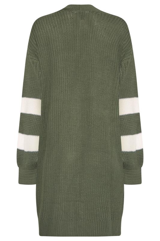 LTS Tall Khaki Green Varsity Stripes Knitted Cardigan 7