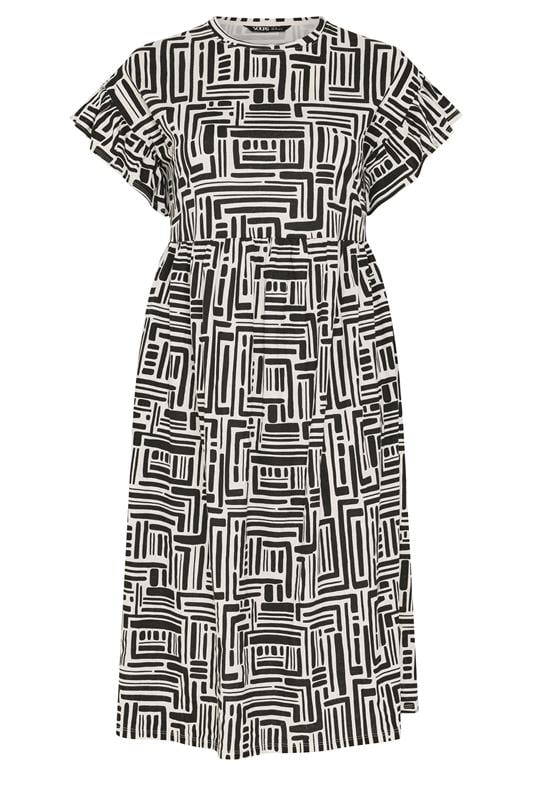 YOURS Plus Size Black Abstract Frill Sleeve Dress | Yours Clothing 5