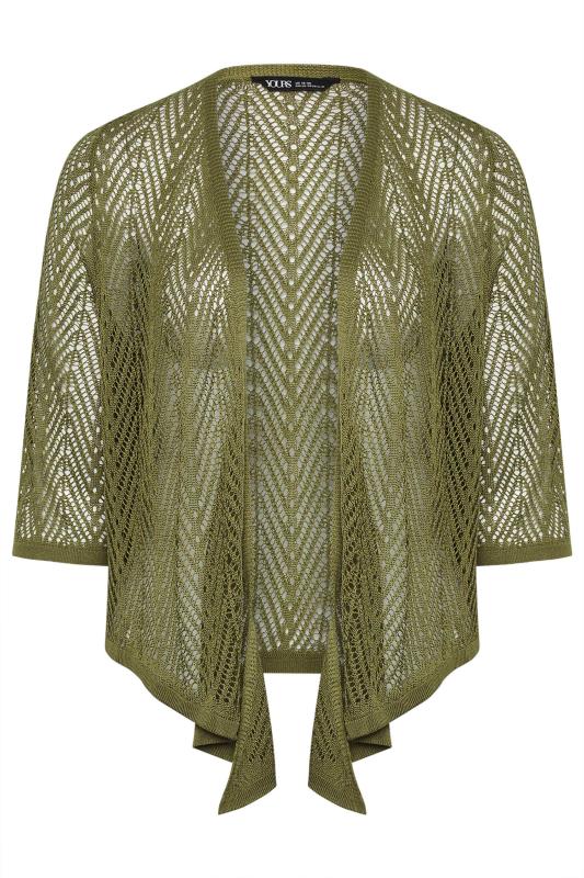 YOURS Plus Size Green Pointelle Waterfall Cardigan | Yours Clothing 5