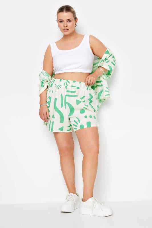 YOURS Plus Size White Abstract Print Shorts | Yours Clothing 2