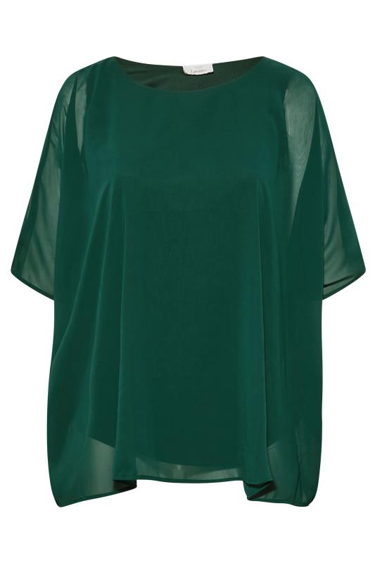 YOURS LONDON Plus Size Green Chiffon Cape Blouse | Yours Clothing 6