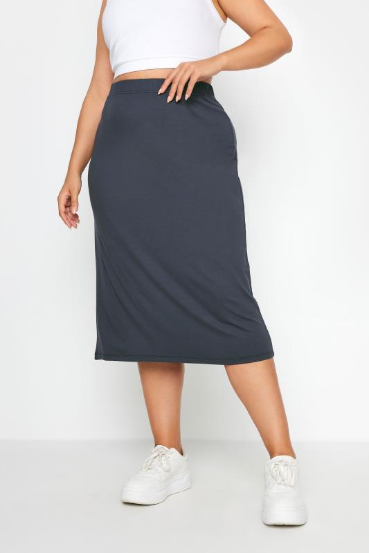  Tallas Grandes YOURS Curve Charcoal Grey Midi Tube Skirt