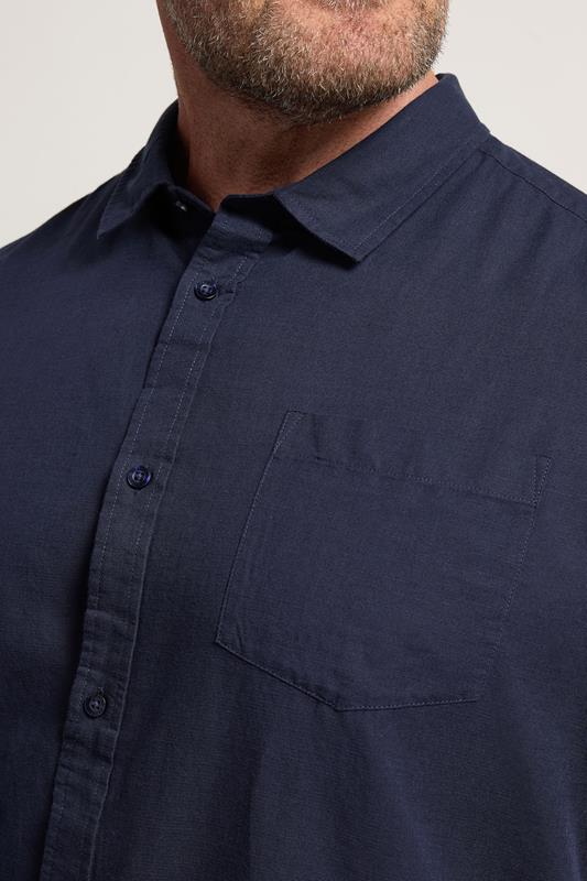 BadRhino Big & Tall Navy Blue Long Sleeve Linen Blend Shirt | BadRhino 4
