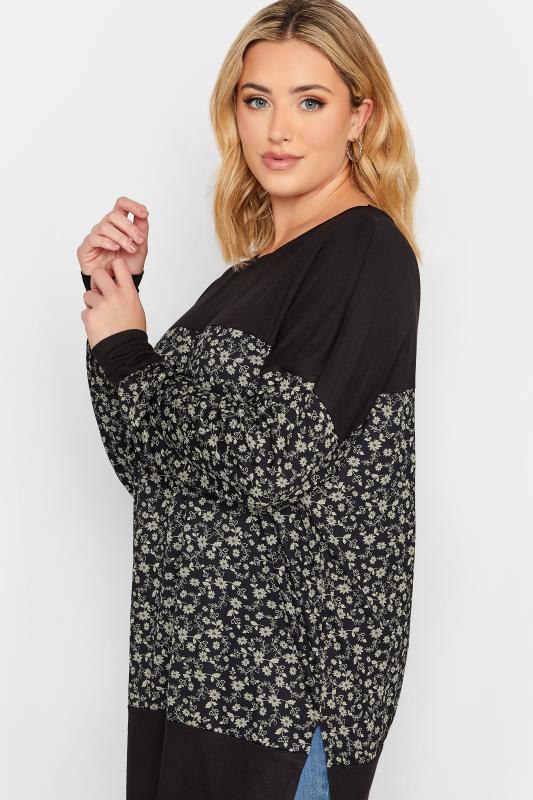 Plus Size Black Floral Print Long Sleeve Top | Yours Clothing  4