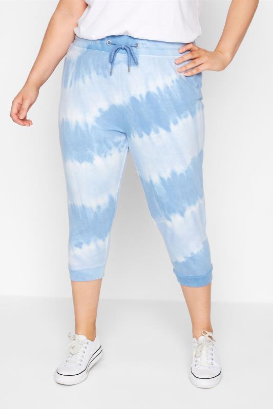 Plus Size  YOURS Curve Blue Tie Dye Cropped Joggers