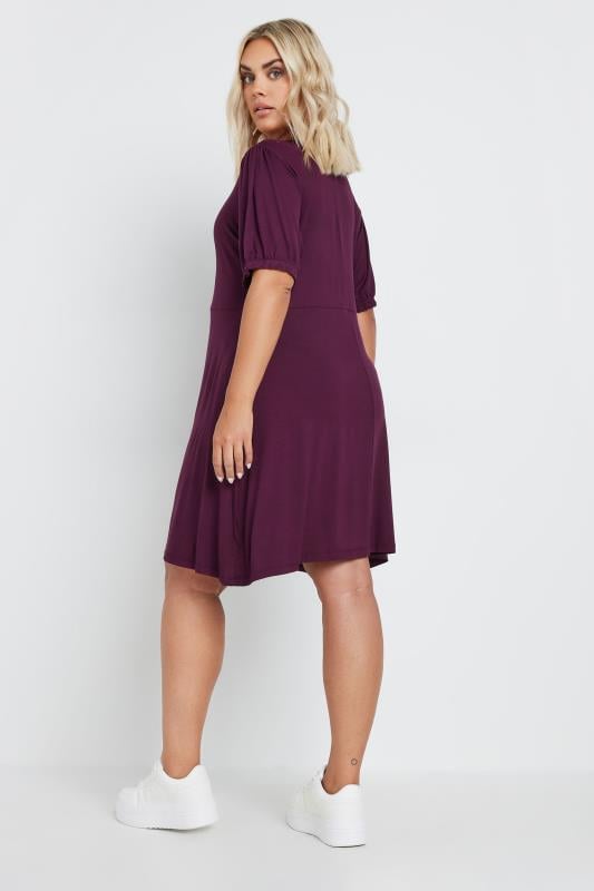 YOURS Plus Size Burgundy Red Puff Sleeve Mini Dress | Yours Clothing 3