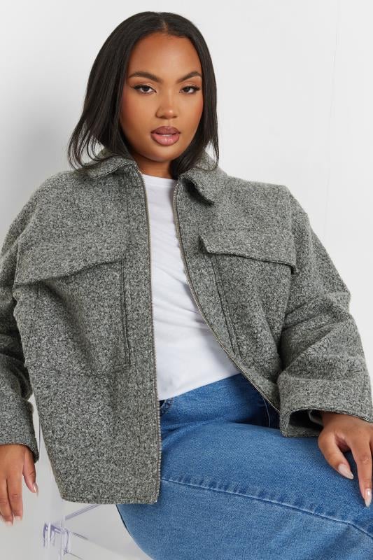 YOURS Plus Size Grey Cropped Boucle Jacket | Yours Clothing 3