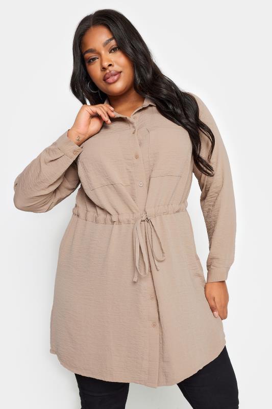 Plus Size  YOURS Curve Beige Brown Utility Tunic Shirt