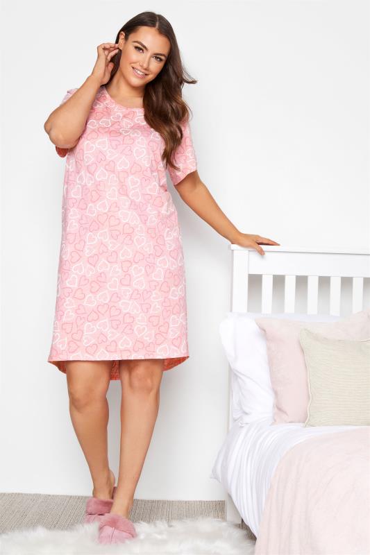 Plus Size  Pink Multi Heart Print Nightdress