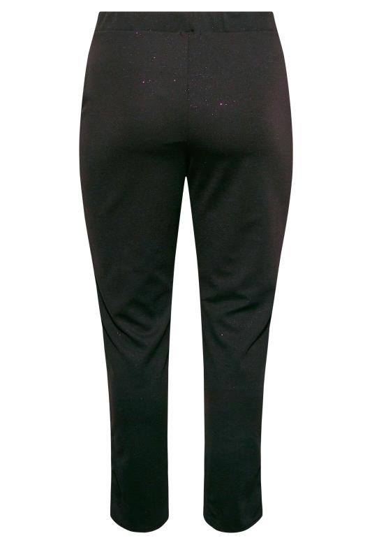 LIMITED COLLECTION Plus Size Black & Pink Glitter Split Hem Tapered Trousers | Yours Clothing 7