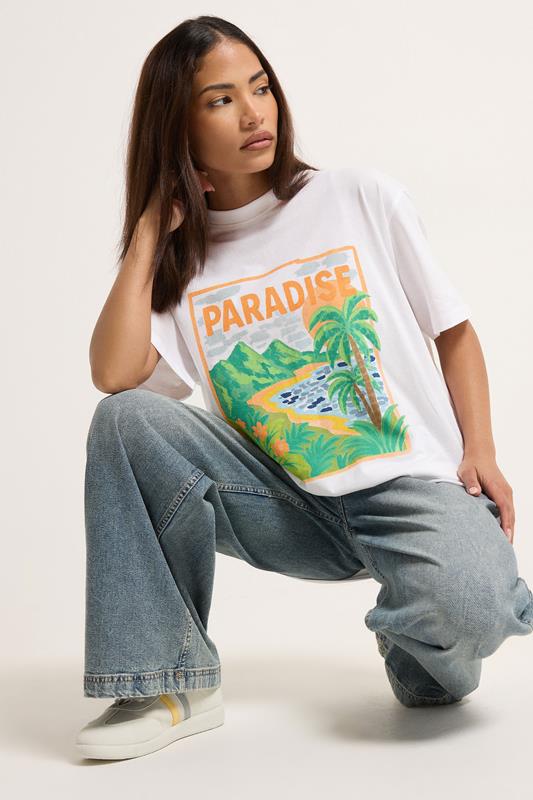  PixieGirl Petite White 'Paradise' Slogan Cotton T-Shirt