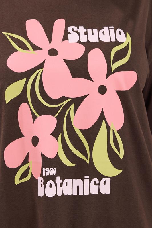 YOURS Plus Size Chocolate Brown Floral Graphic Print T-Shirt | Yours Clothing 4