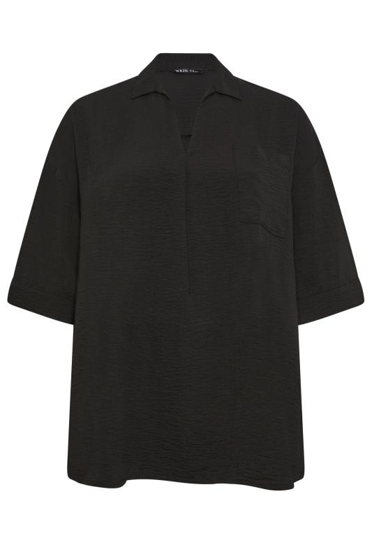 YOURS Plus Size Black V-Neck Collared Blouse | Yours Clothing 5