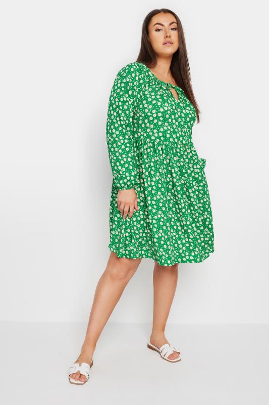 Plus Size  YOURS Curve Green Daisy Print Textured Midi Dress