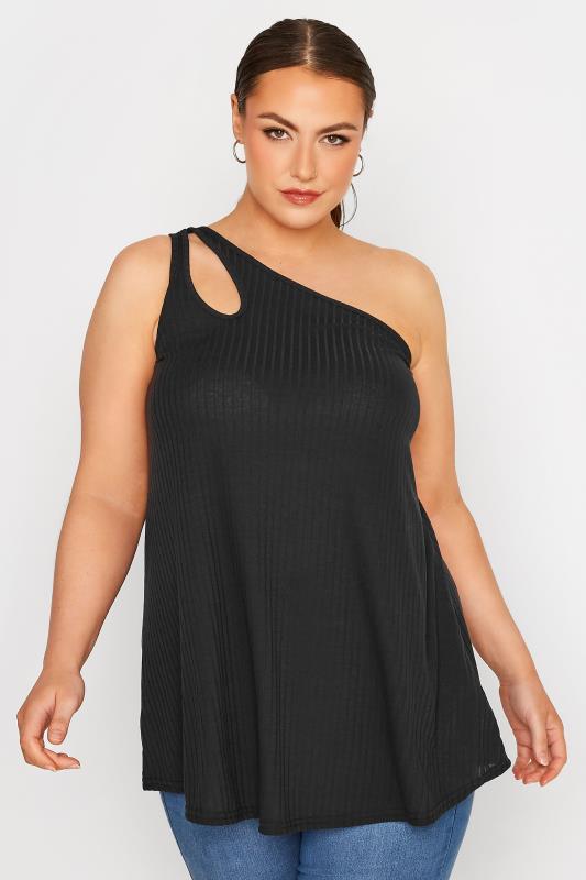 LIMITED COLLECTION Curve Black Split Strap Ribbed Cami Top 1