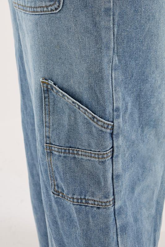 PixieGirl Petite Women's Mid Blue Carpenter Wide Leg Jeans | PixieGirl 4