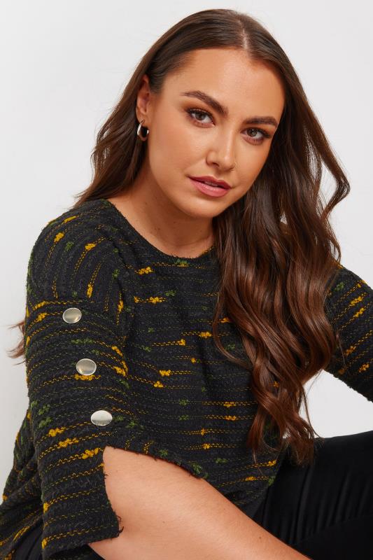 YOURS Plus Size Black & Yellow Textured Button Sleeve Top | Yours Clothing 4