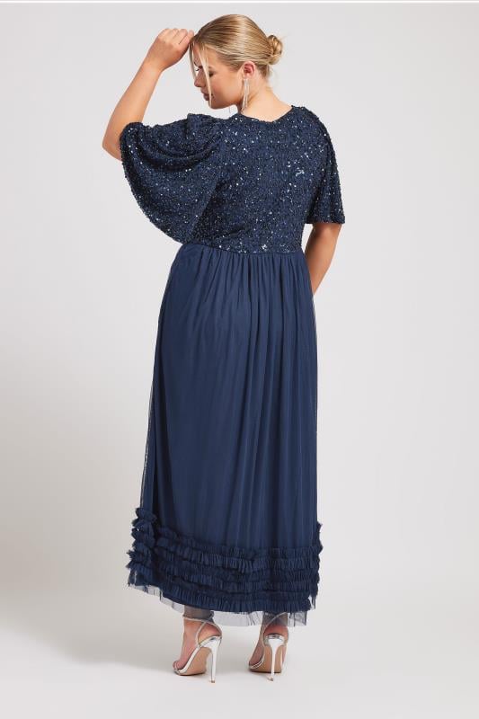 LUXE Plus Size Curve Navy Blue Sequin Sweetheart Ruffle Maxi Dress | Yours Clothing  3