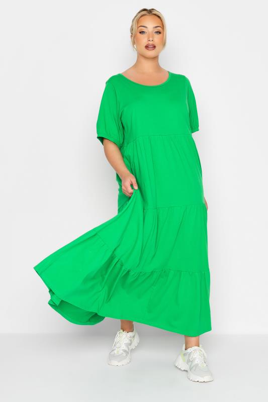 LIMITED COLLECTION Curve Bright Green Tiered Smock Dress 2