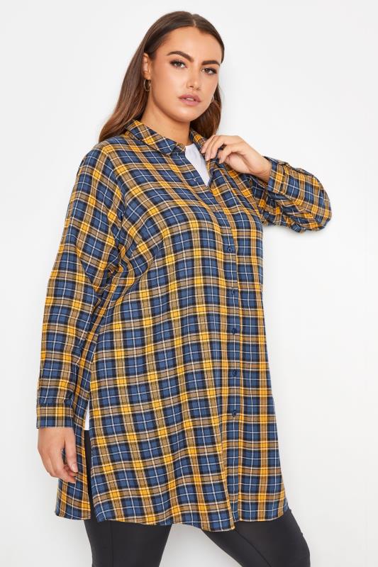 LIMITED COLLECTION Curve Yellow & Blue Check Longline Boyfriend Shirt_A.jpg