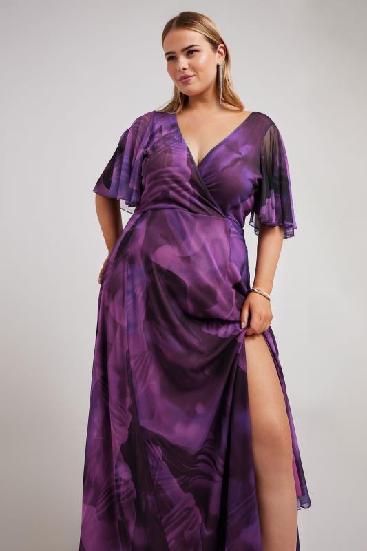 YOURS LONDON Curve Purple Abstract Print Wrap Maxi Dress | Yours Clothing 1