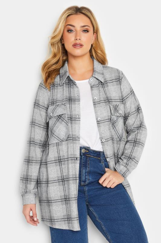 Plus Size Grey Check Print Shacket | Yours Clothing 1
