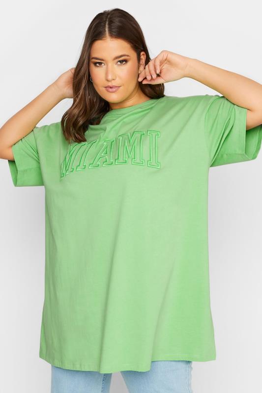YOURS Curve Plus Size 2 PACK White & Green 'Miami' Tunic T-Shirts | Yours Clothing  2