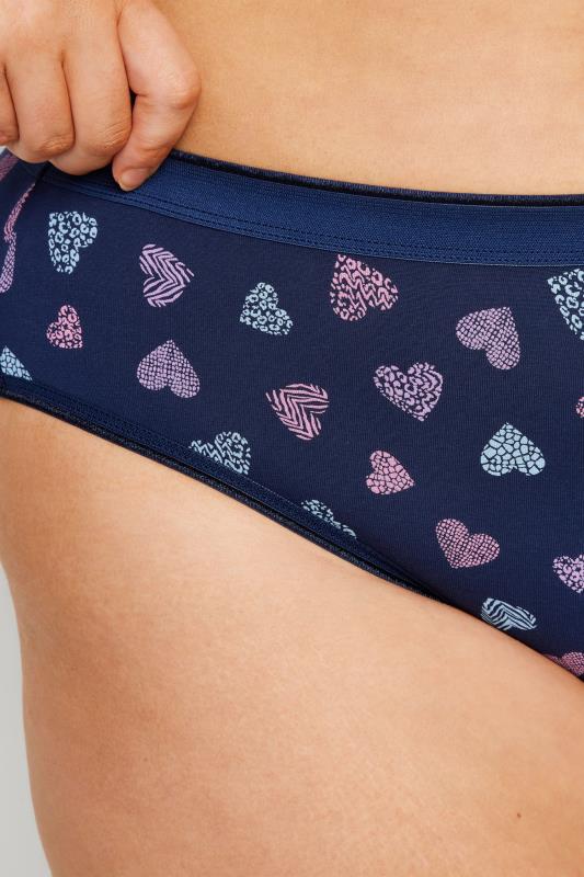YOURS 5 PACK Plus Size Navy Blue Heart Print High Leg Knickers | Yours Clothing 4