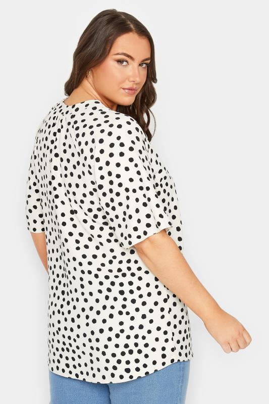 YOURS Plus Size White Polka Dot Print V-Neck Blouse | Yours Clothing 3