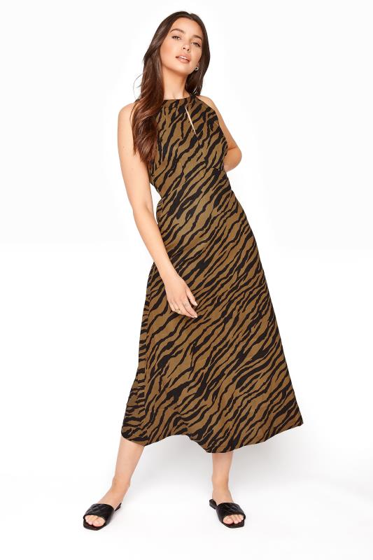 Brown Animal Print Linen Blend Keyhole Dress_A.jpg