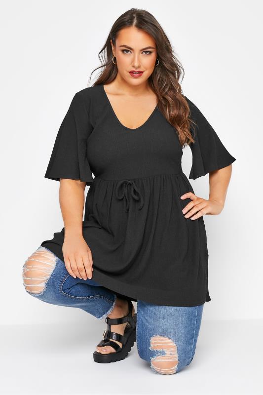 LIMITED COLLECTION Curve Black Tie Waist Crinkle Top_A.jpg