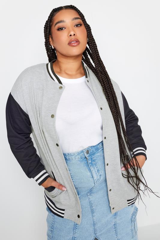  Grande Taille YOURS Curve Grey & Navy Blue Bomber Jacket