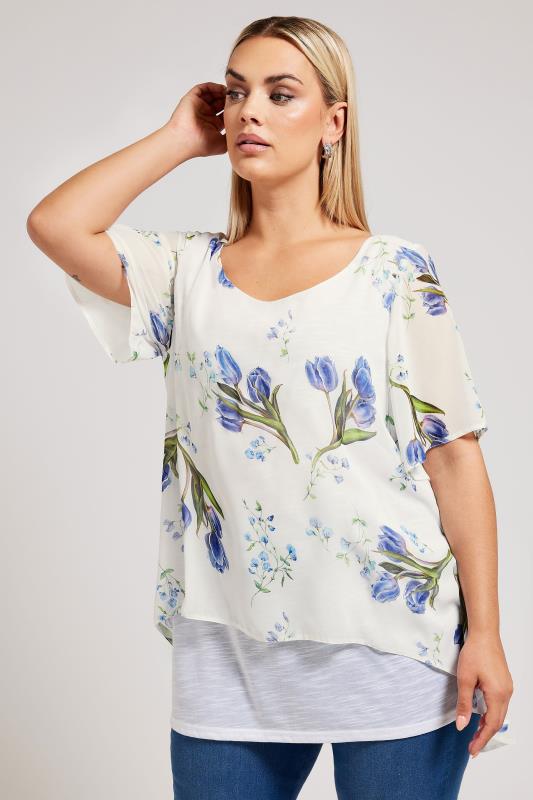  Grande Taille YOURS LONDON Curve White Floral Print Blouse