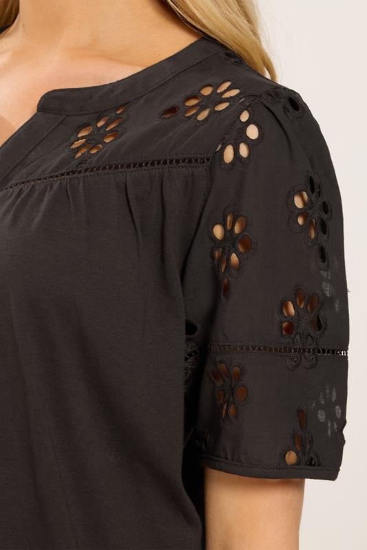 M&Co Chocolate Brown Broderie Cotton T-Shirt | M&Co 4