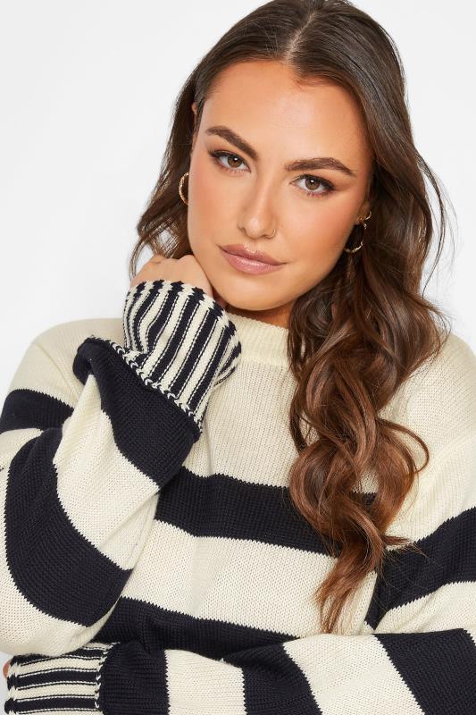 YOURS Curve Plus Size White & Black Stripe Turtle Neck Knitted Jumper | Yours Clothing  4