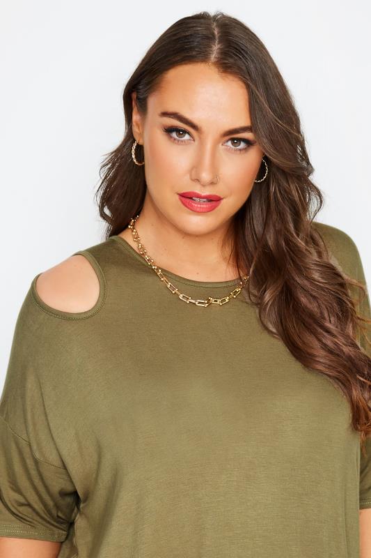 LIMITED COLLECTION Plus Size Khaki Green Cut Out Sleeve Oversized T-Shirt | Yours Clothing 4