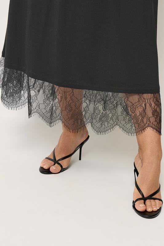 YOURS Plus Size Black Lace Trim Gathered Skirt | Yours Clothing 5