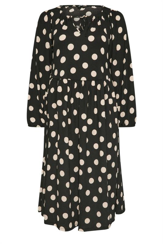 YOURS Plus Size Black Spot Print Textured Midaxi Dress | Yours Clothing 5