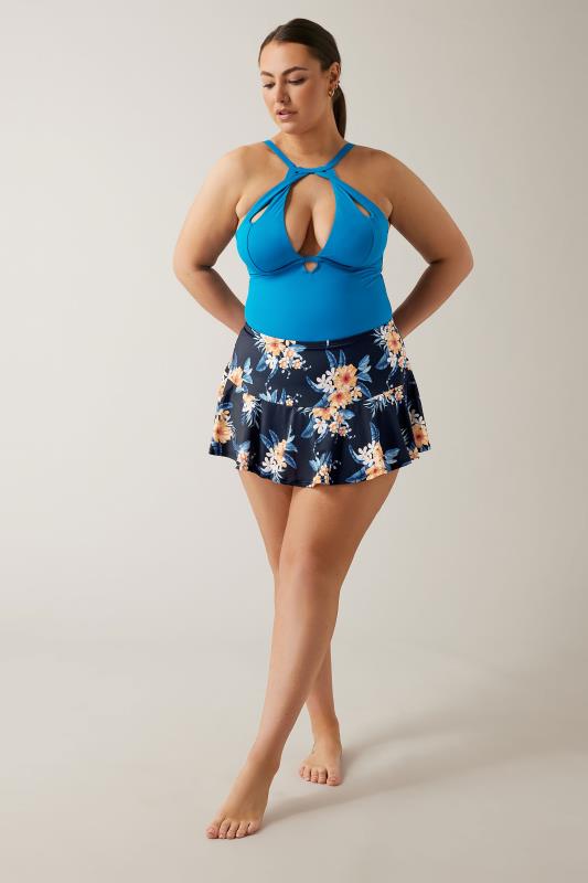 Evans Blue Hawiian Floral Print Swim Skirt 4