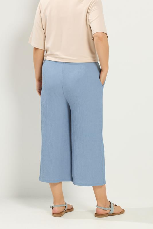 YOURS Plus Size Light Blue Crinkle Culottes | Yours Clothing 2
