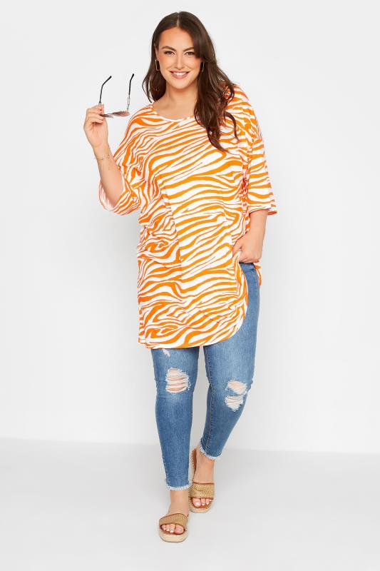 Plus Size Orange Zebra Print Oversized T-Shirt | Yours Clothing 2