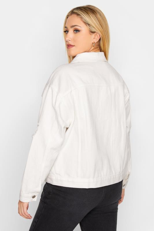 YOURS Curve White Distressed Western Denim Jacket | Yours Clothing  4